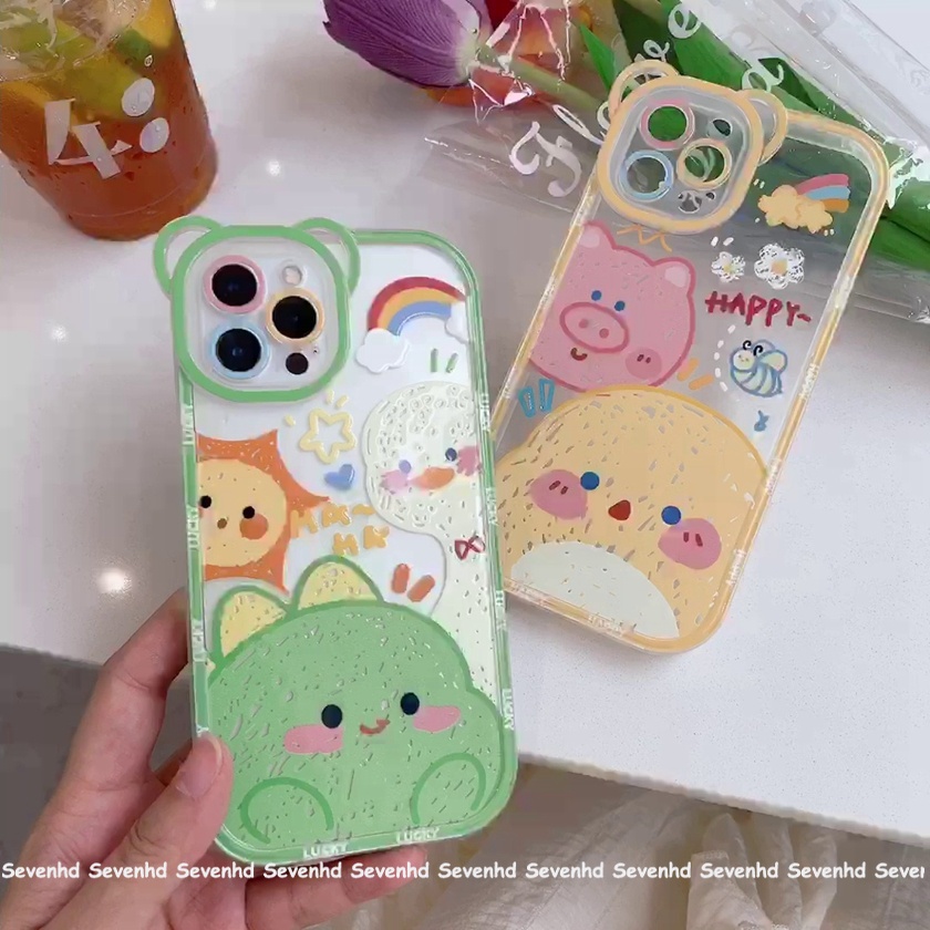 Ốp Điện Thoại Mềm Họa Tiết Tai Gấu / Khủng Long Màu Xanh Lá Cho iPhone 14 13 12 11 Pro Max Xs Max Xr X 6 6s Plus