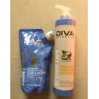 Combo Dầu gội Diva 750ml + Hấp ủ tóc 500ml Diva collagen
