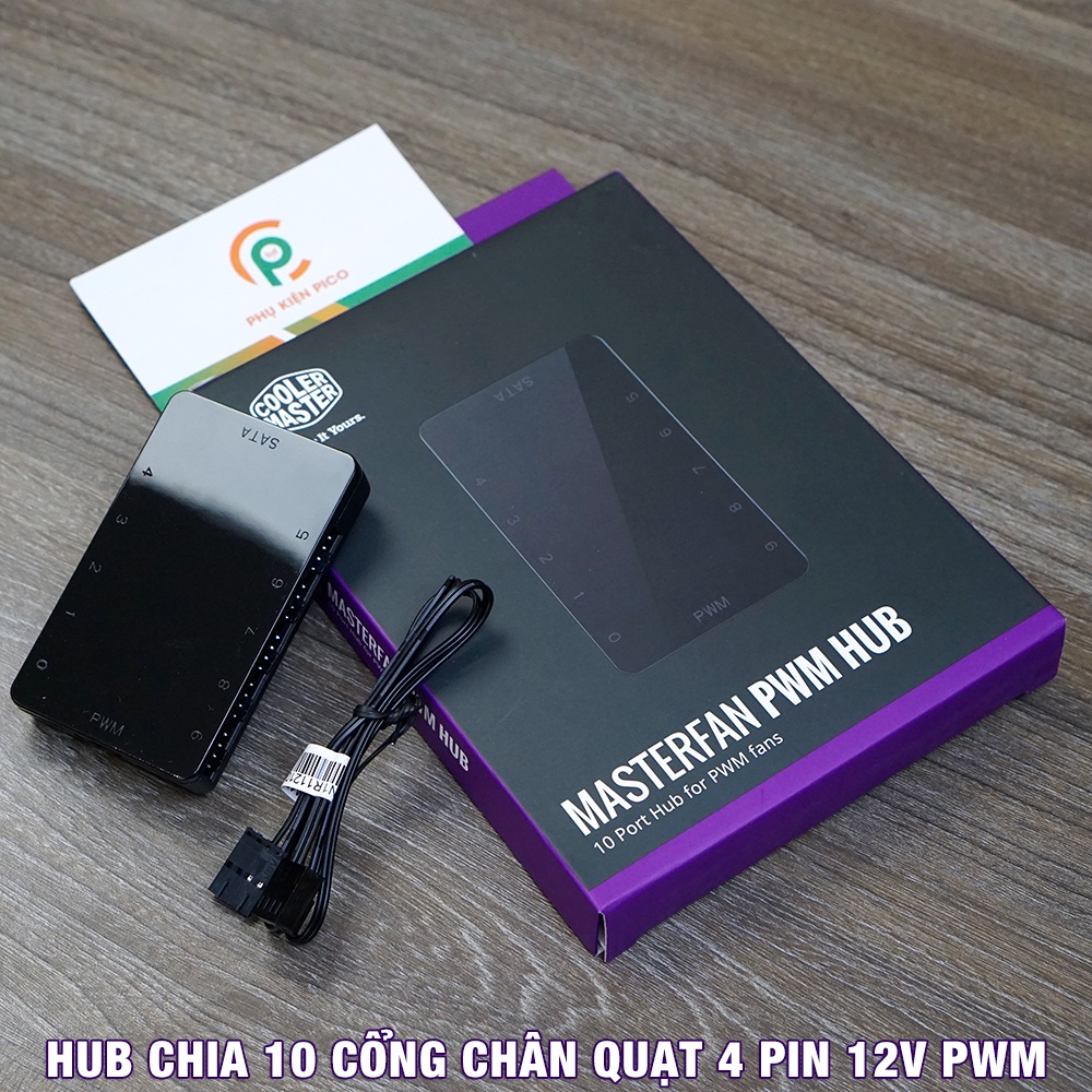 Bộ chia quạt Masterfan PWM Hub chính hãng Cooler Master 10 chân cắm 4 pin, hỗ trợ điều tốc, nguồn SATA