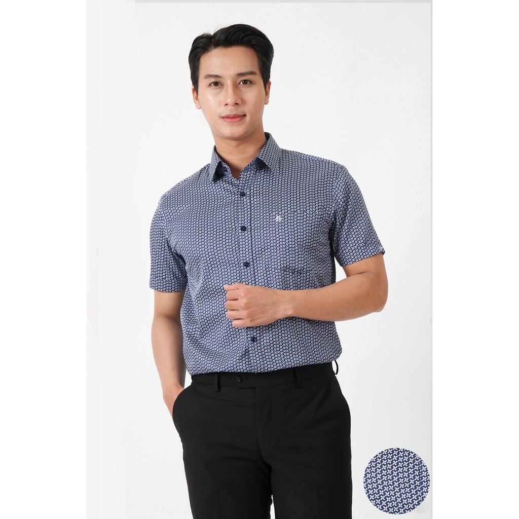 Áo sơ mi nam Merriman casual ngắn tay có họa tiết mã THMCS195