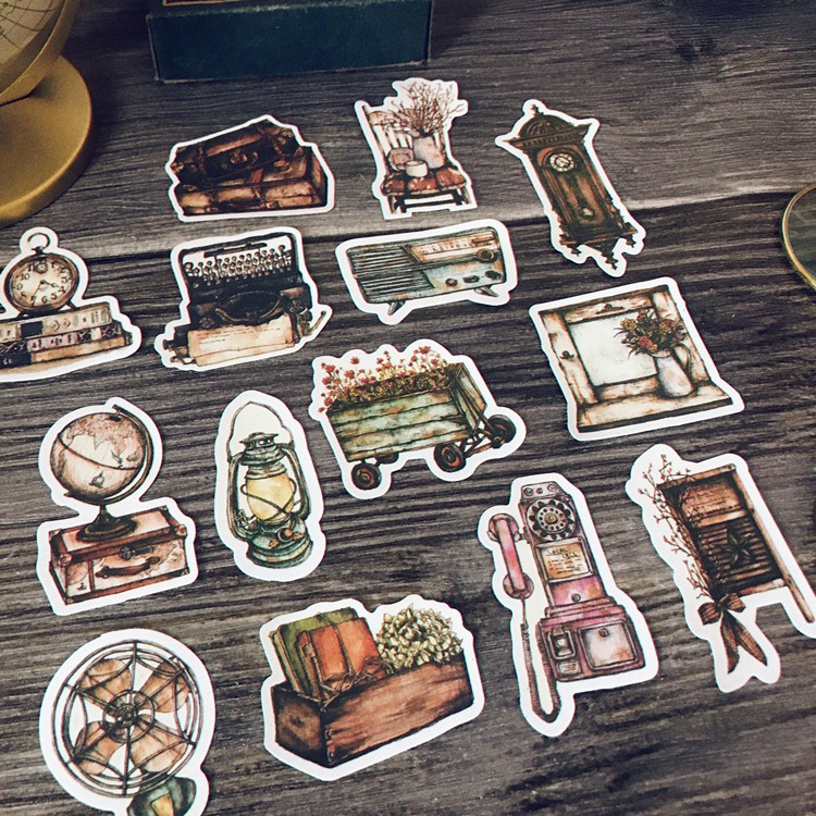 Junarystudio - Set 14 sticker miếng dán đồ vật cổ xưa trang trí journal