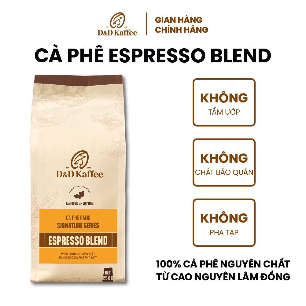 Cà phê Espresso Blend Gói 250gr/500gr, Cà phê nguyên chất 100% rang mộc D&D Kaffee