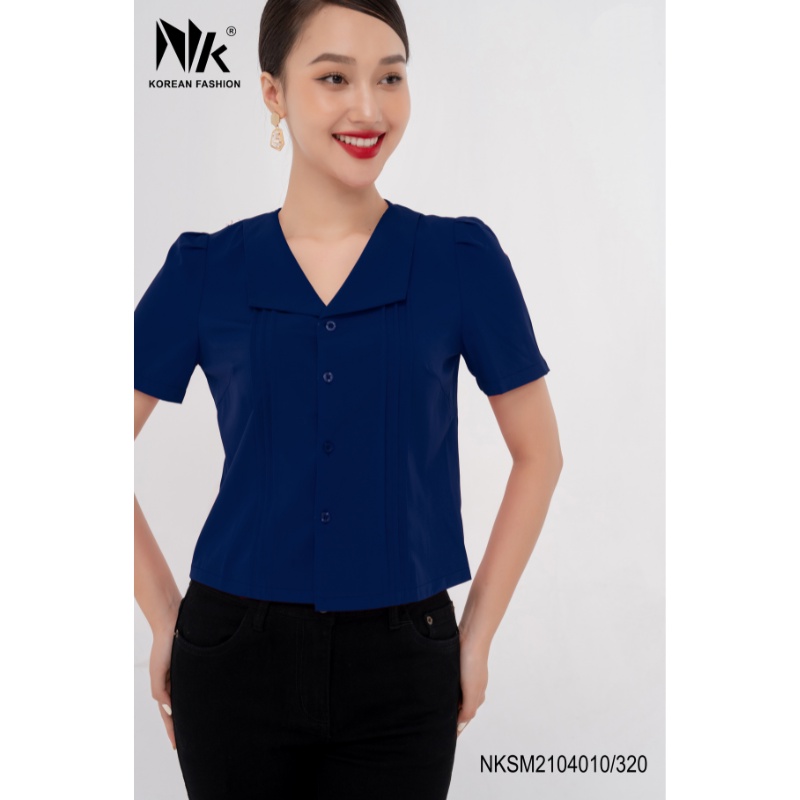 Áo Sơ Mi Nữ Ngắn Tay NK Fashion Thiết Kế Cổ Điệu, Chất Liệu Nhập Hàn Cao Cấp NKSM2104010