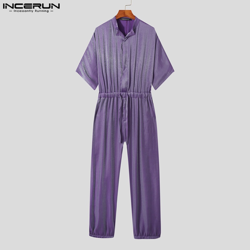 INCERUN Bộ Áo Liền Quần Ngắn Tay Thoải Mái Thời Trang Dự Tiệc Cho Nam