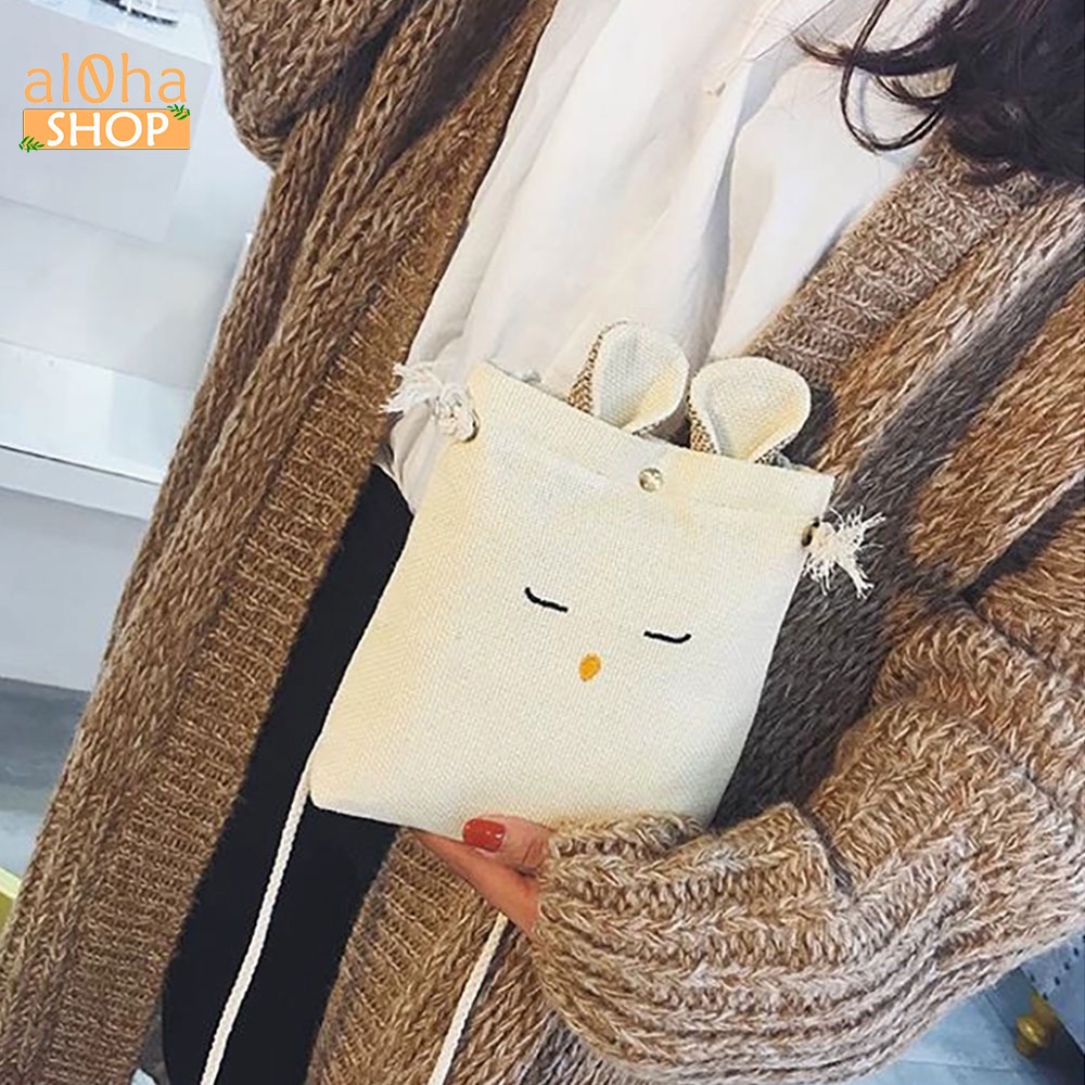 Túi đeo chéo Ulzzang vải bố canvas T003 nữ tai thỏ mềm, đẹp phong cách trẻ trung, cá tính - al0ha Shop