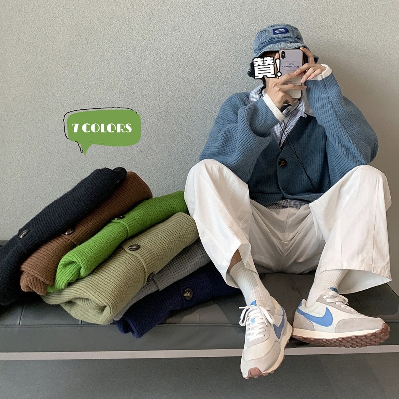 Áo Khoác cardigan Dệt Kim Tay Dài Dáng Rộng Phong Cách hong kong Thời Trang Cho Nam