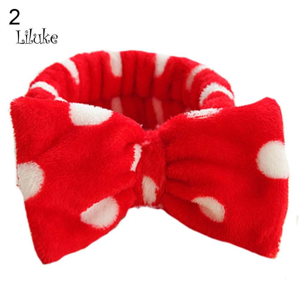Women Bowknot Soft Fleece Elastic Makeup Cosmetic Hair Band Headband