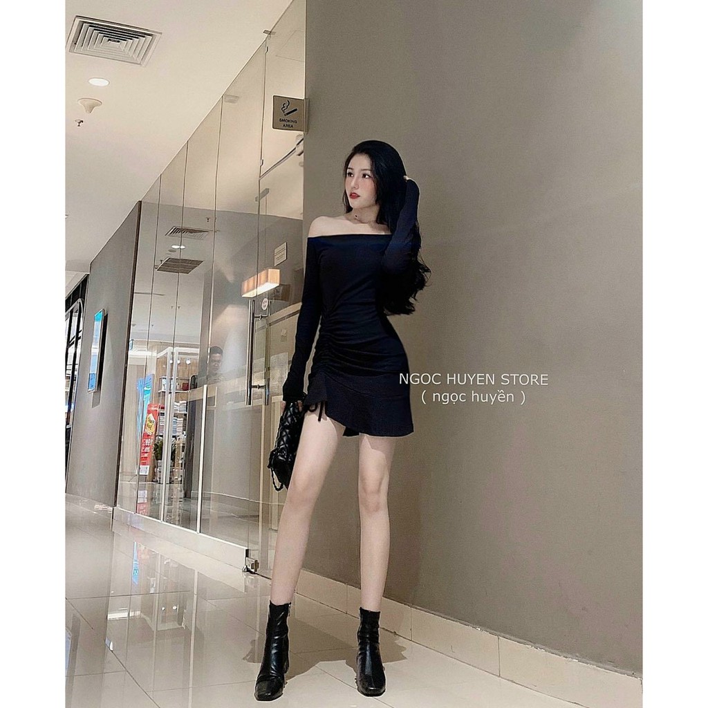 Đầm Body Trễ Vai Tay Dài Rút Eo Đuôi Cá Thun Gân Thích Hợp Mặc Đi Làm Đi Chơi Phù Hợp Với Mọi Phong Cách