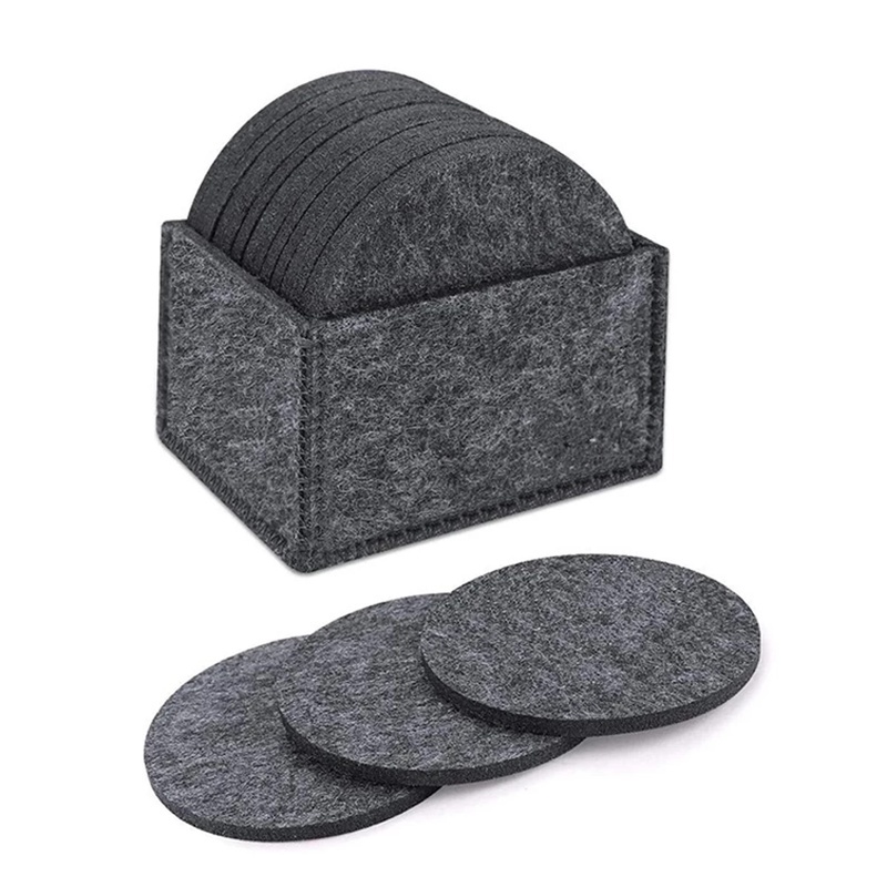 Bộ 8 Miếng Lót Ly Tròn Bằng Vải Nỉ Kèm Hộp Đựng Cho Nhà Bếp/Quán Bar/Nhà Bếp