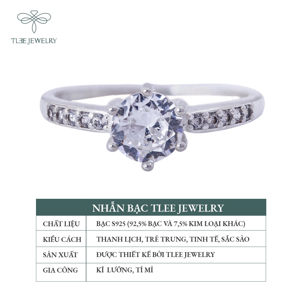 Nhẫn bạc nữ TLEE trụ đá sáu chấu nạm đá cao cấp NCJ A0121