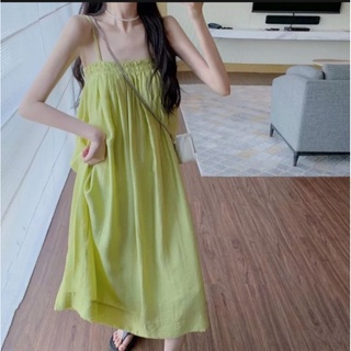 Đầm dây đũi lụa xanh min dáng maxi