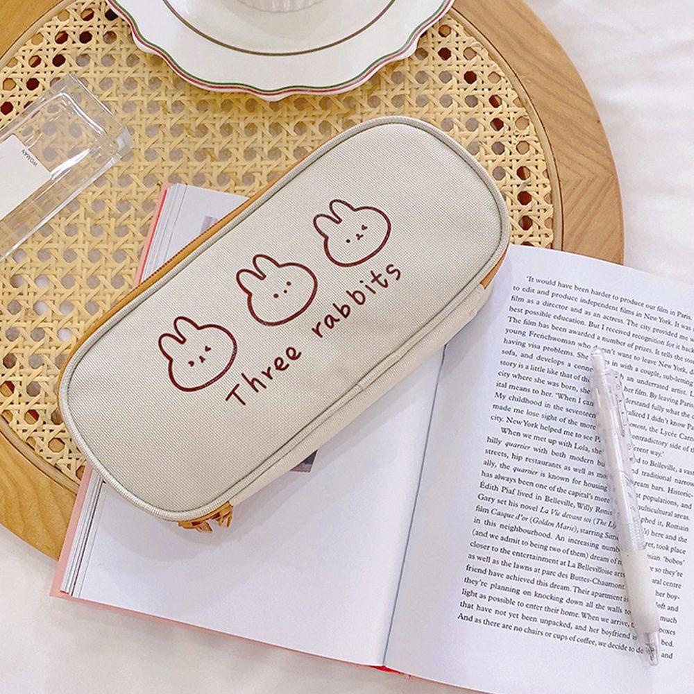 Túi Đựng Bút Bằng Vải Canvas Thiết Kế Hình Gấu Hoạt Hình Dễ Thương Ốp