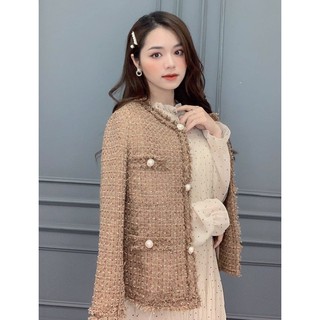 Áo dạ tweed nâu tây Rosara K12