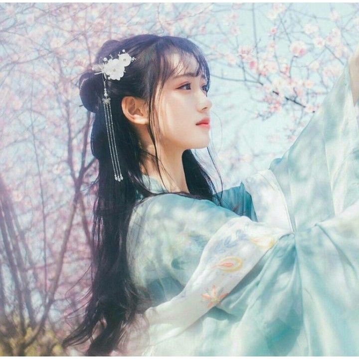 Kẹp tóc nơ bướm hoa trắng đính hạt hoạ tiết phong cách cổ trang cosplay