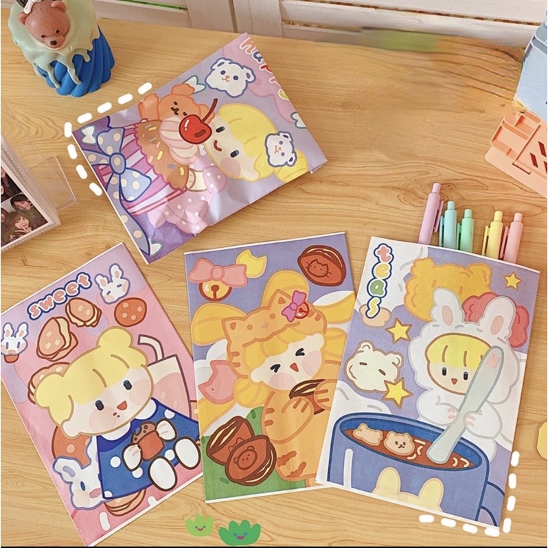 Túi giấy mini đựng bánh snack sức chứa lớn họa tiết hoạt hình dễ thương đơn giản thời trang cho nữ