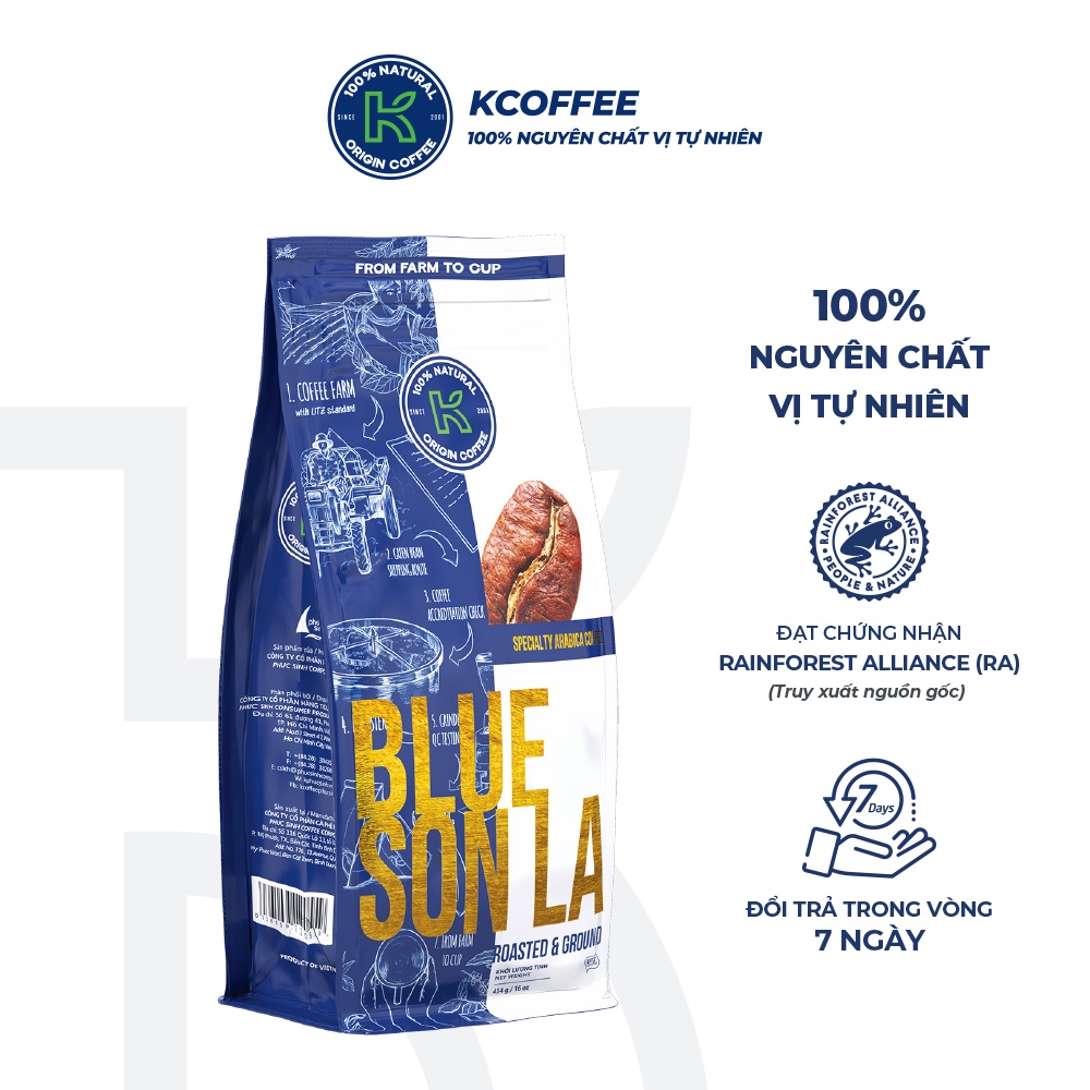 Cà phê nguyên chất Arabica xuất khẩu Blue Sơn La 454g thương hiệu KCOFFEE