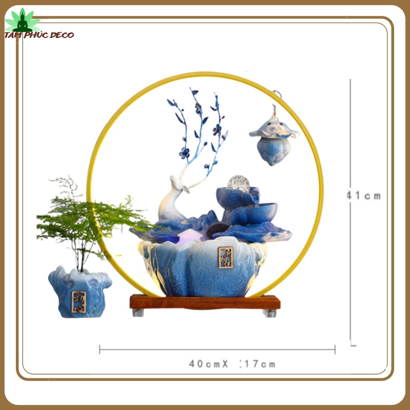 Thác nước khói trầm hương thác phong thủy cao cấp hươu xanh, kèm đèn Led sang trọng