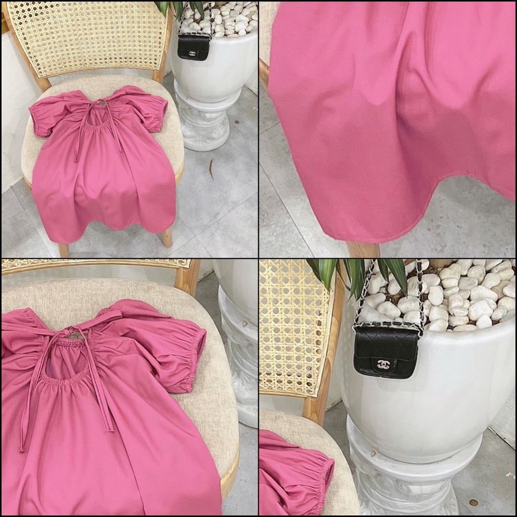 Váy hồng dây nơ buộc sau cho bé gái