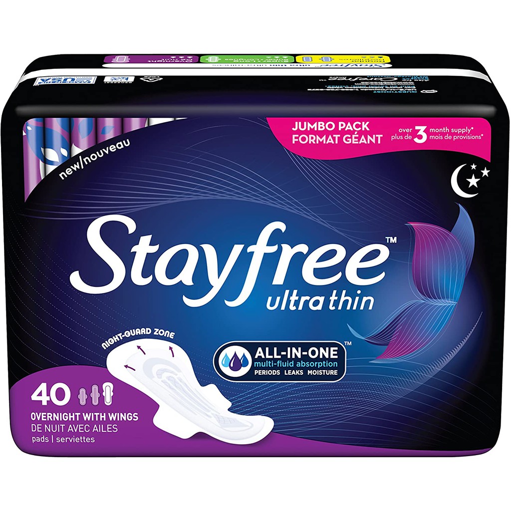 Băng vệ sinh ban đêm , có cánh, siêu mỏng STAYFREE Ultrathin 40 miếng