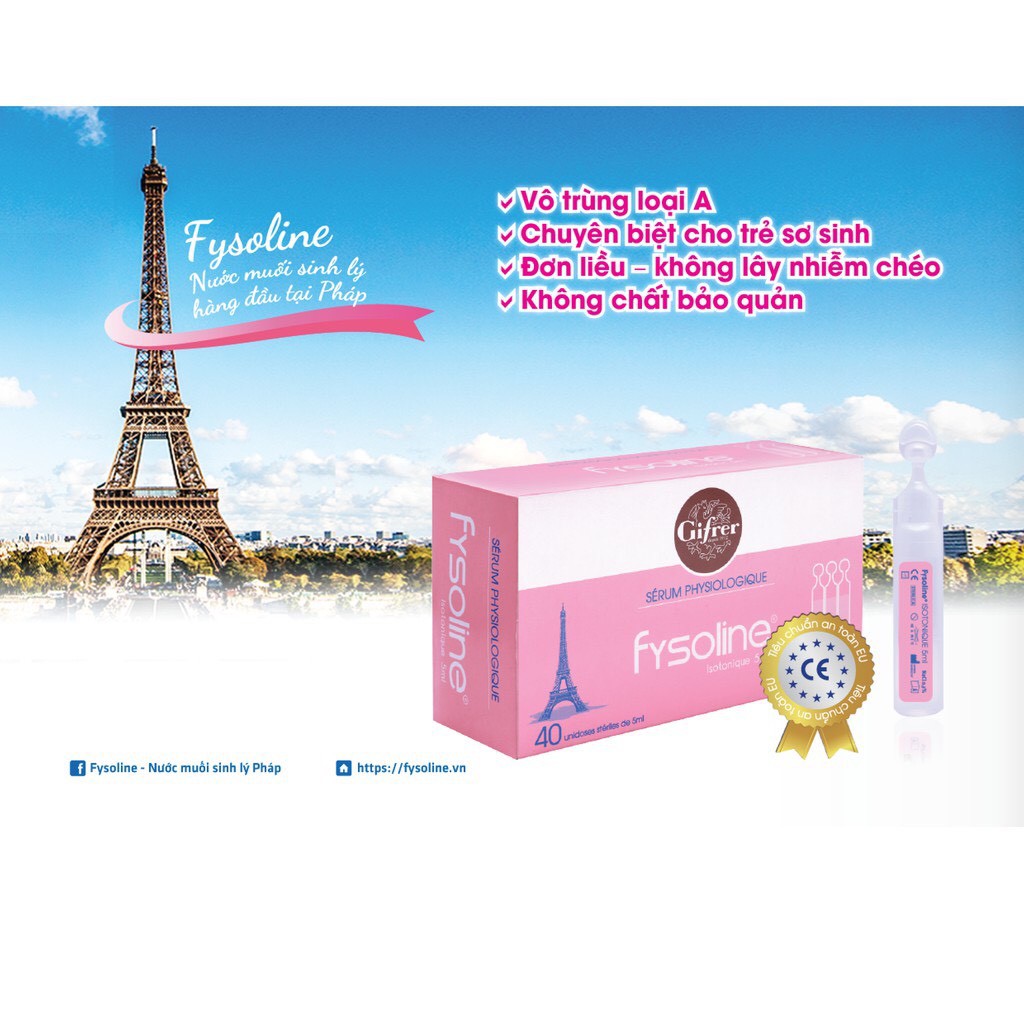Tép nước muối sinh lý Pháp - Vệ sinh mắt, mũi, miệng cho bé Fysoline hộp 40 tép