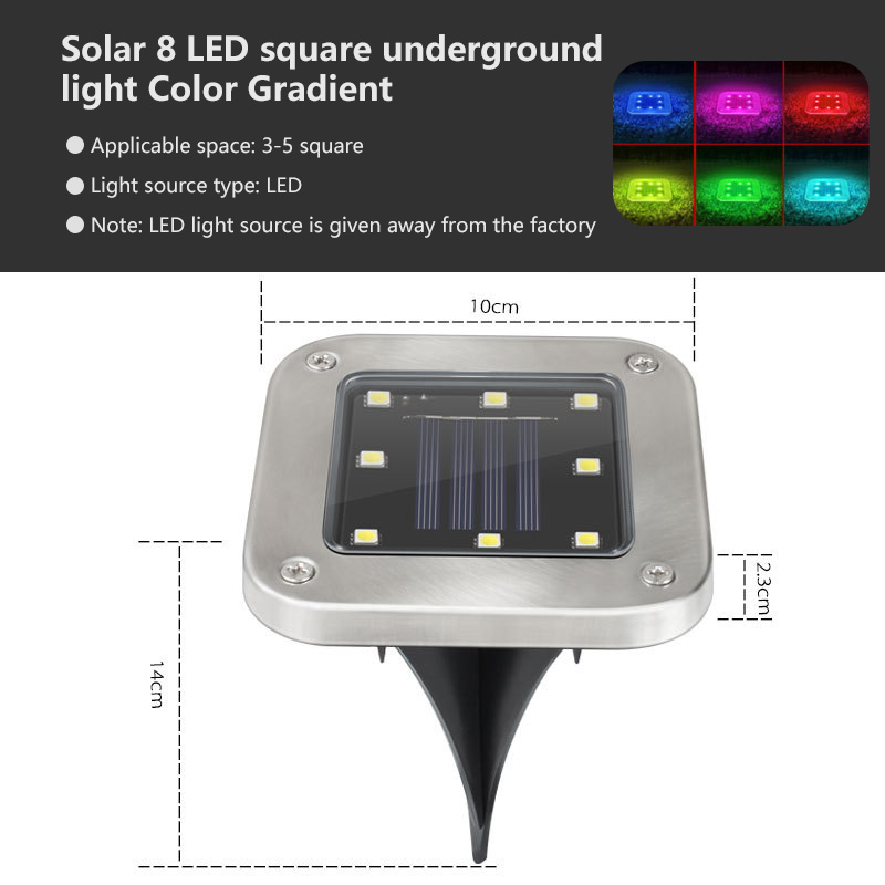 Solar 8 LED Outdoor Light Square Underground Light Waterproof Garden Park Courtyard Path Decorative Inground Lighting