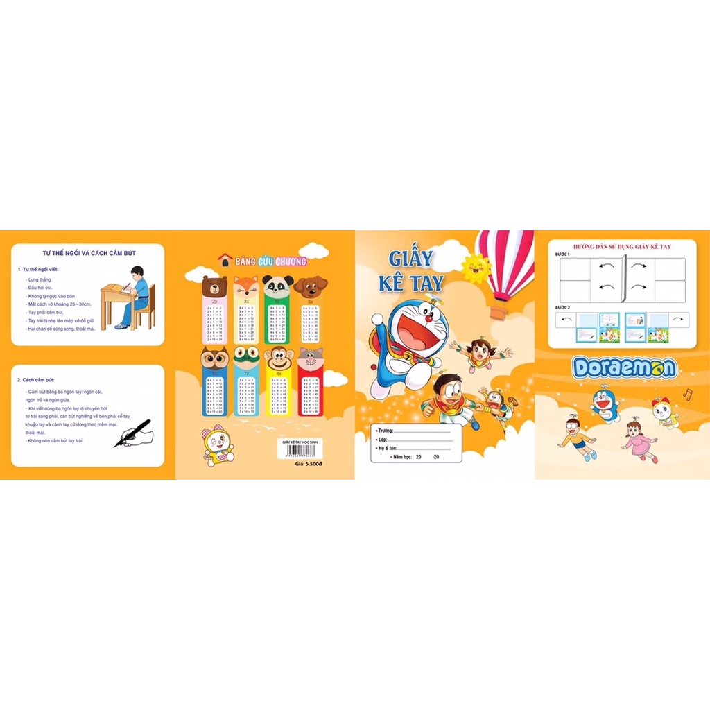 Bìa kê tay giúp vở con luôn sạch đẹp hình Doraemon đáng yêu