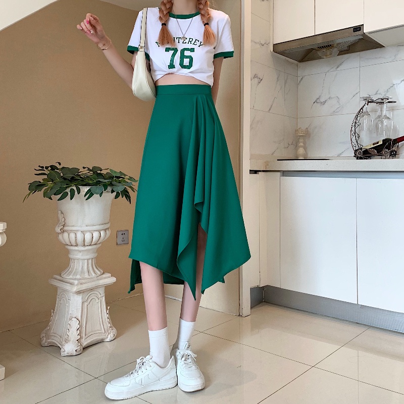 Chân váy dài COZOK lưng cao thiết kế không đối xứng xinh xắn thời trang