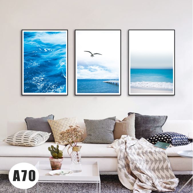 Bộ 3 bức tranh biển, đại dương xanh mát