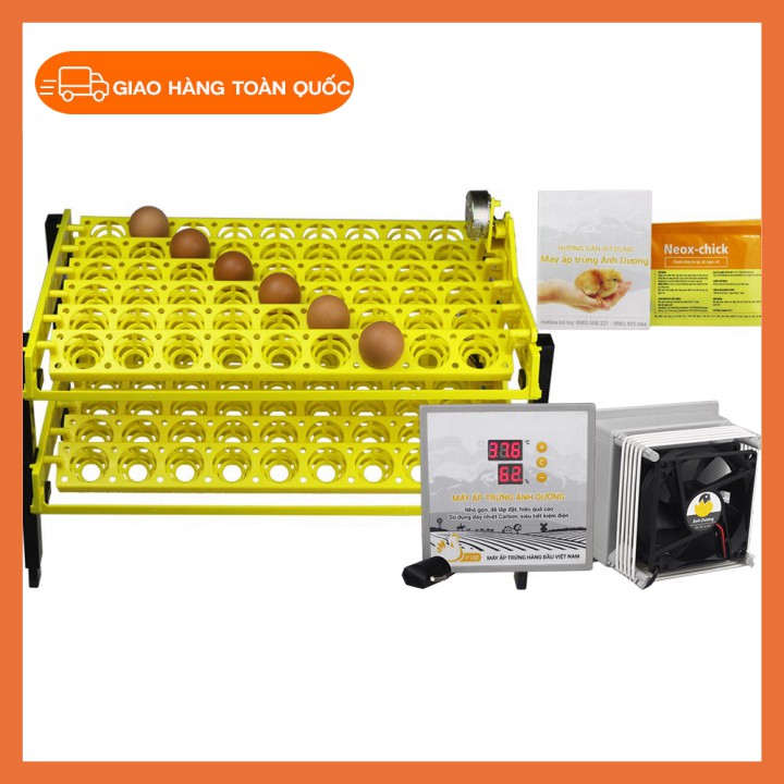 Máy ấp trứng gà Ánh Dương P100 đảo tự động 108 trứng (lắp thùng xốp, khay nhựa ABS)