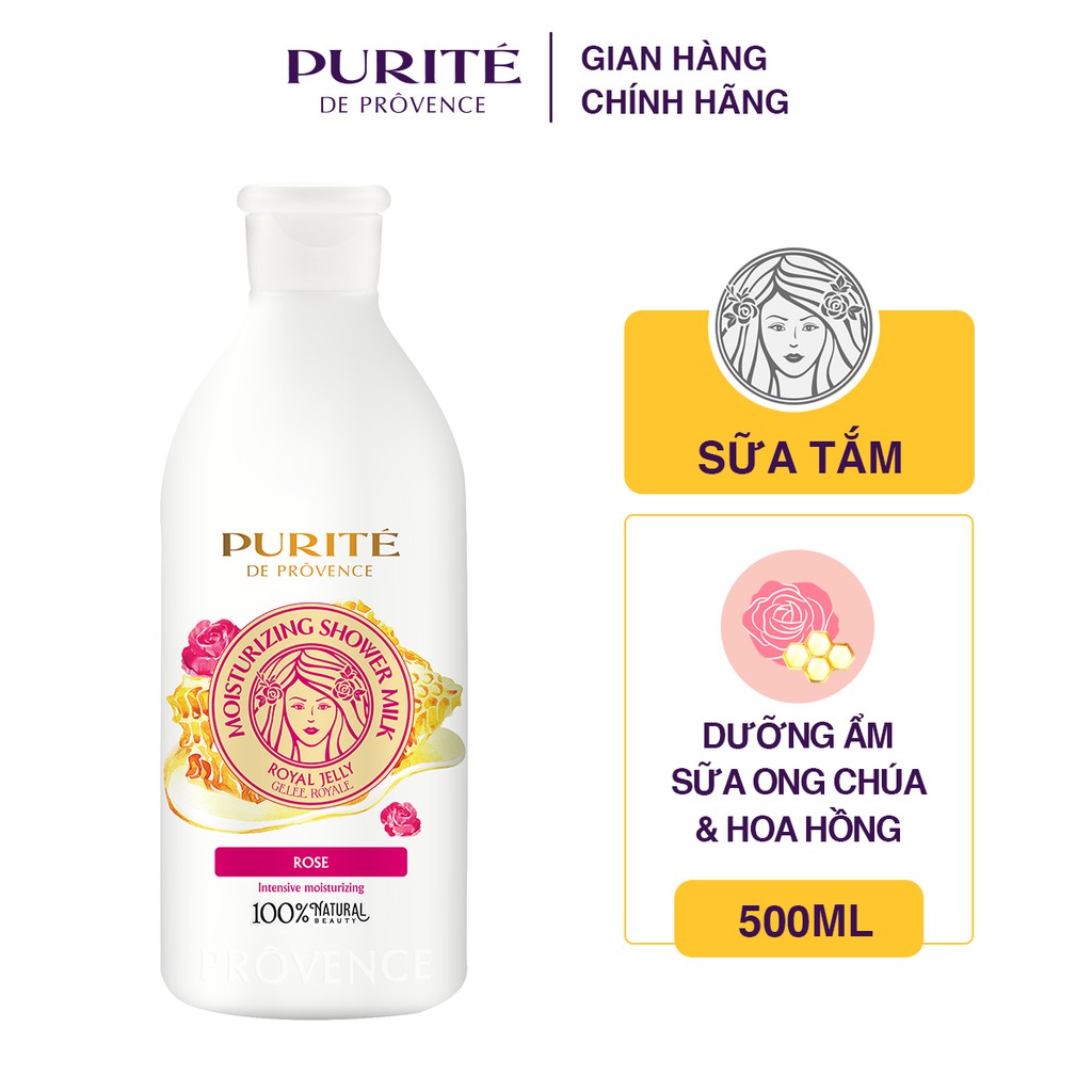 Sữa Tắm Purite Dưỡng Ẩm Sữa Ong chúa & Hoa Hồng 500ml