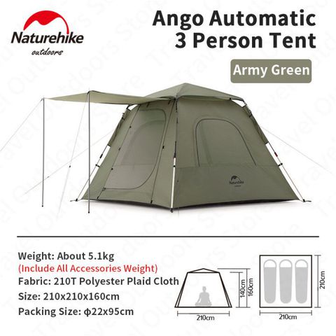 Lều cắm trại 4 người Naturehike NH21ZP010 Ango Tự Bung 210x210x160cm