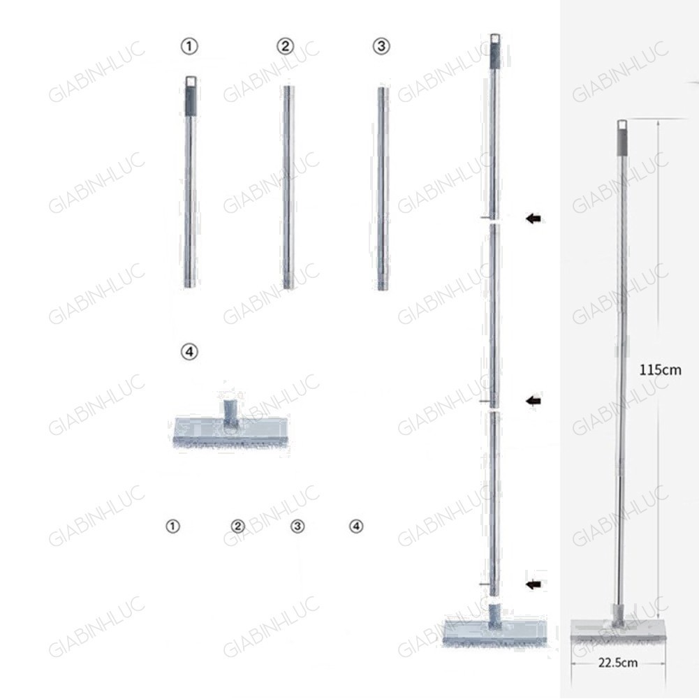 [Hàng Loại 1] Cây chổi lau quét chà gạt nước sàn nhà thông minh phòng tắm 2 đầu đa năng cán inox 3 mức chiều dài