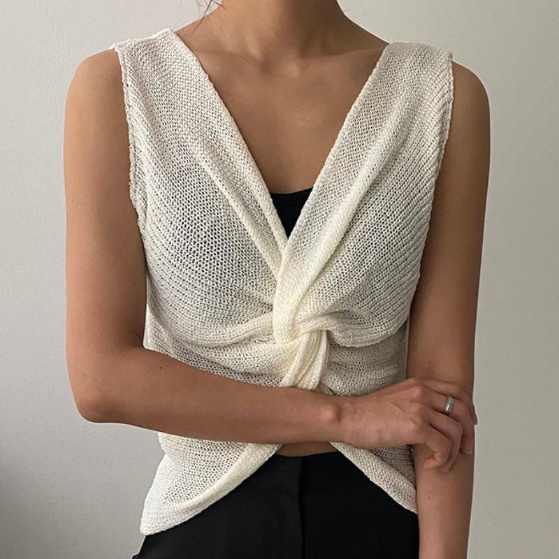 Áo Sweater Dệt Kim Cổ Chữ V Không Tay Phong Cách Hàn Quốc Thời Trang Mùa Hè Dành Cho Nữ
