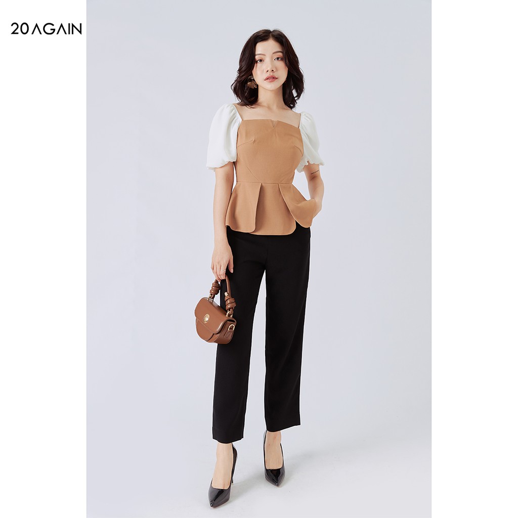 Áo sơ mi nữ peplum 20AGAIN, thiết kế cổ mở V hiện đại, vải voan cao cấp ASA1100