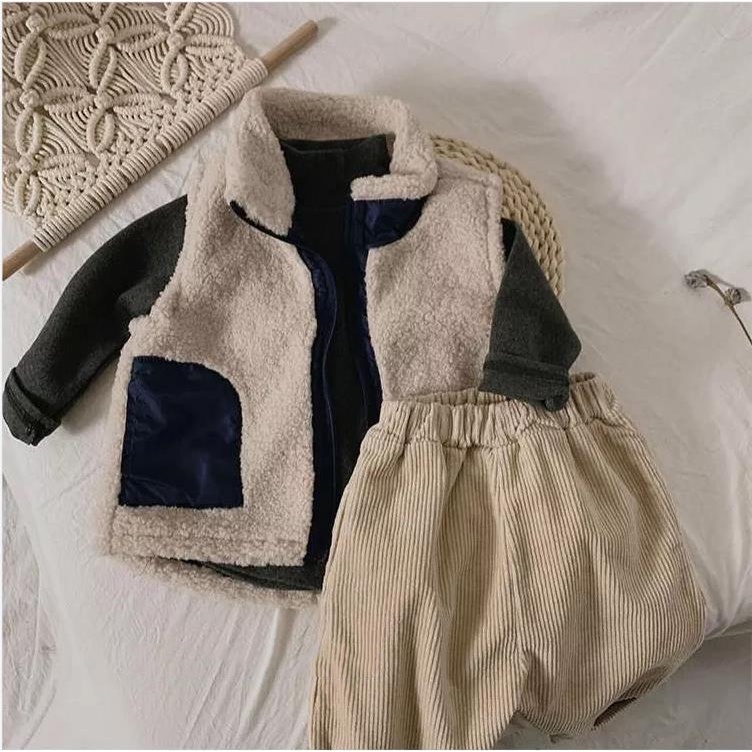 MNGRL Quần Dài Vải Nhung Khaki Màu Trơn Thoải Mái Hàn Quốc Cho Bé Trai Bé Gái