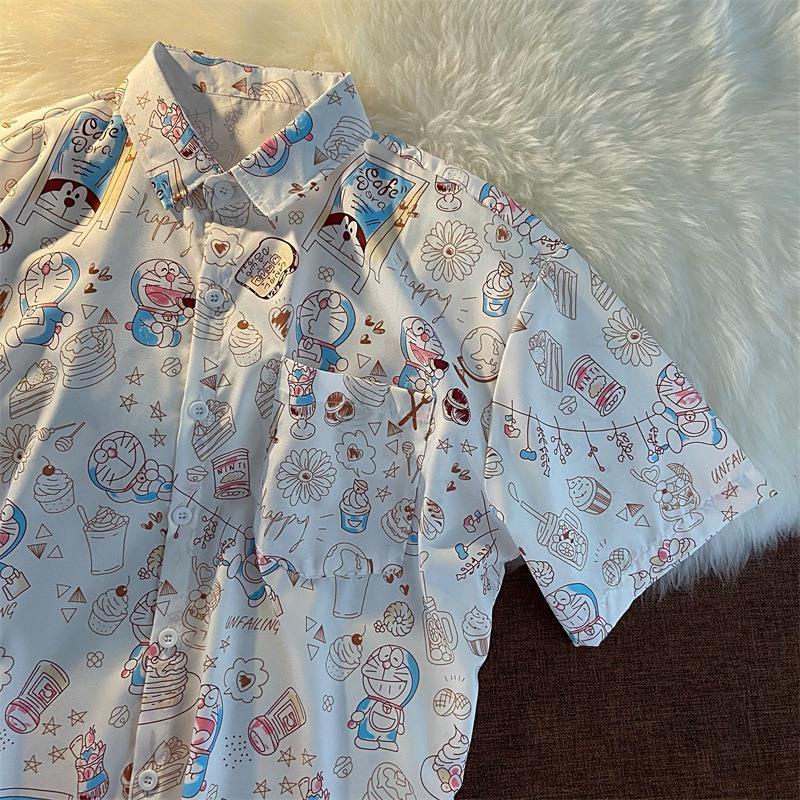 Áo Sơ Mi Tay Ngắn Dáng Rộng In Họa Tiết Doraemon Phong Cách Nhật Bản Thời Trang Cho Nam Và Nữ