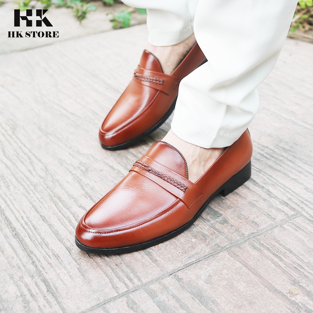 Giày lười nam thanh niên - hàng chính hãng HK.STORE - da bò thật 100% kiểu dáng trẻ chung  và thời trang