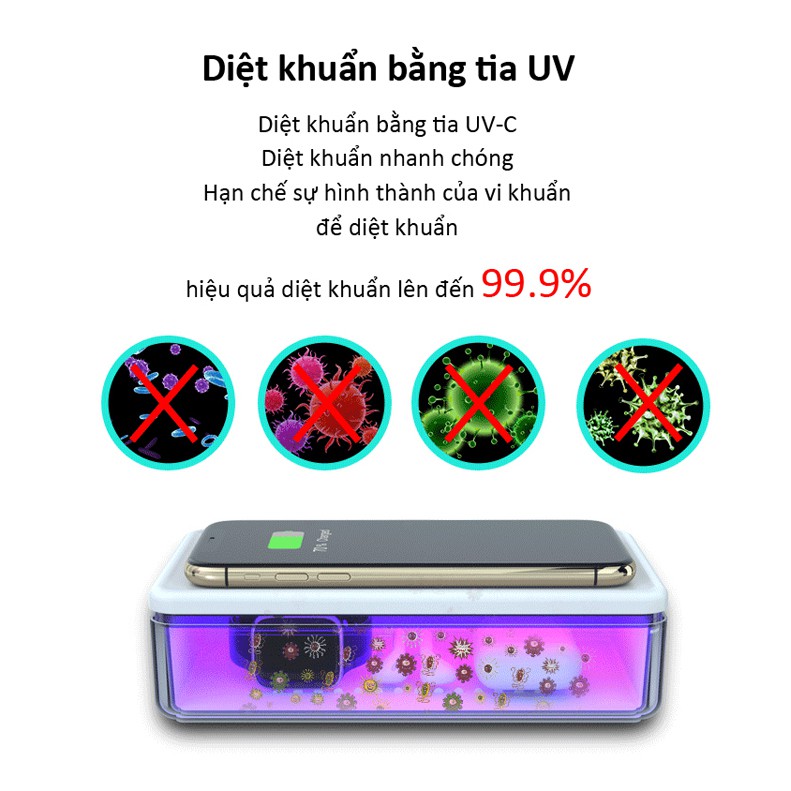 Hộp diệt khuẩn UV đa chức năng , hỗ trợ sạc không dây , hiệu quả diệt khuẩn lên đến 99.9% , bảo hành 1 năm N52