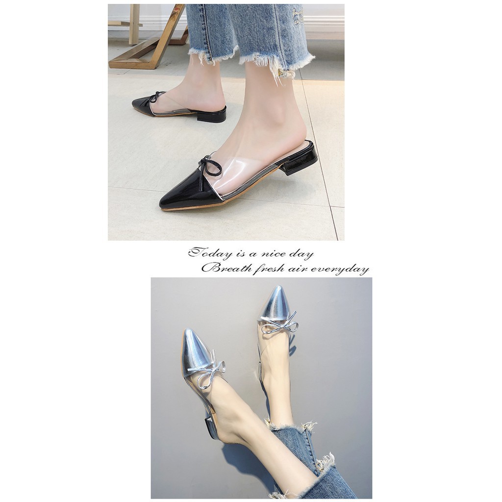 Giày nữ, giày sục mũi nhọn da bóng thắt lơ mika - A8 | WebRaoVat - webraovat.net.vn