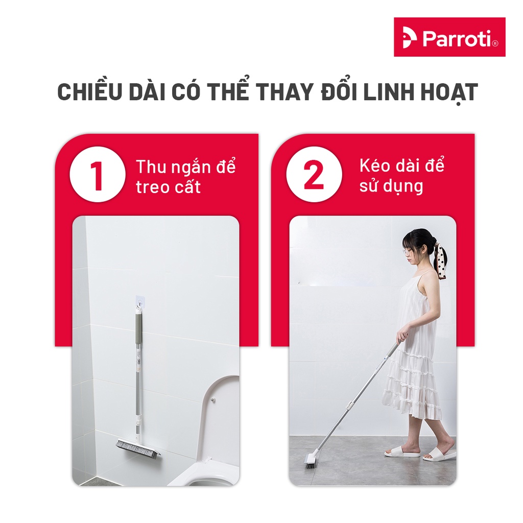 Cây chà sàn nhà tắm đa năng 2 trong 1, chổi cọ sàn và gạt nước – Parroti Easy ES02