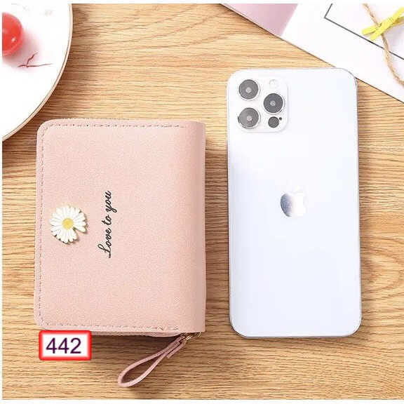 Ví Ngắn Nữ Đựng Thẻ LOVE TO YOU Hoa Cúc Có Nút Bấm Sang Chảnh