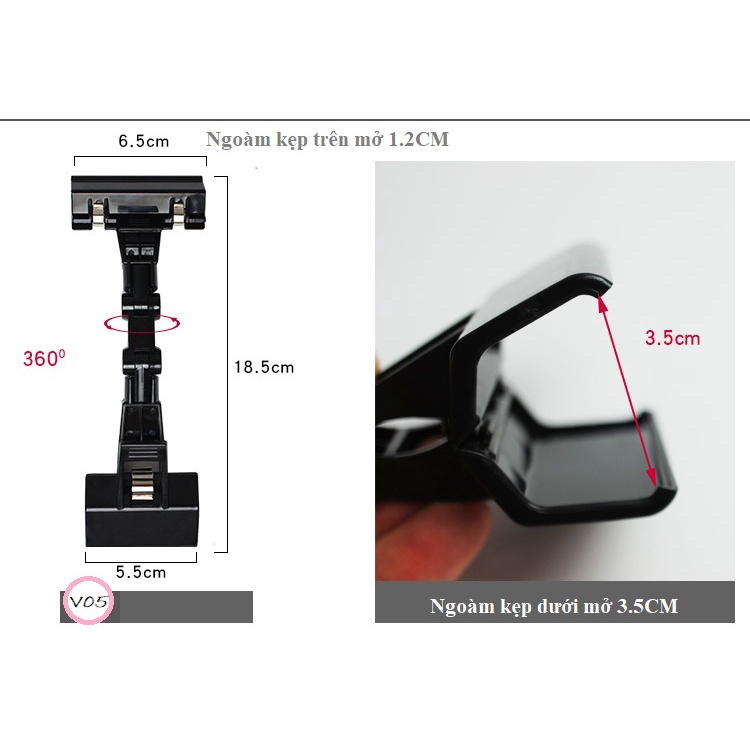 Kẹp nhựa xoay đa năng V05 trắng đen, kẹp rô bốt xoay 360 độ, kẹp nhựa quảng cáo ro bot, kẹp wobbler quảng cáo đa năng