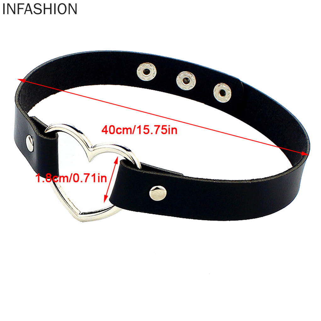 Vòng Cổ Choker Da Mặt Hình Trái Tim Có Thể Điều Chỉnh Kích Thước