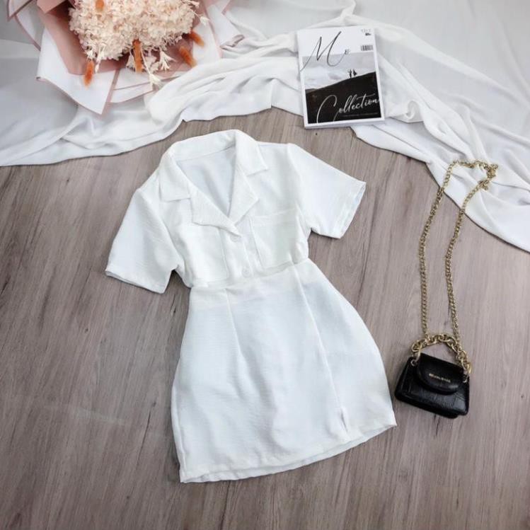 Set Đũi Áo Giả Vest Tay Ngắn Cổ Sơ Mi Chân Váy Ôm Công Sở Thanh Lịch Trắng Đen Nude DRSET08 Mys hitshop ❣️