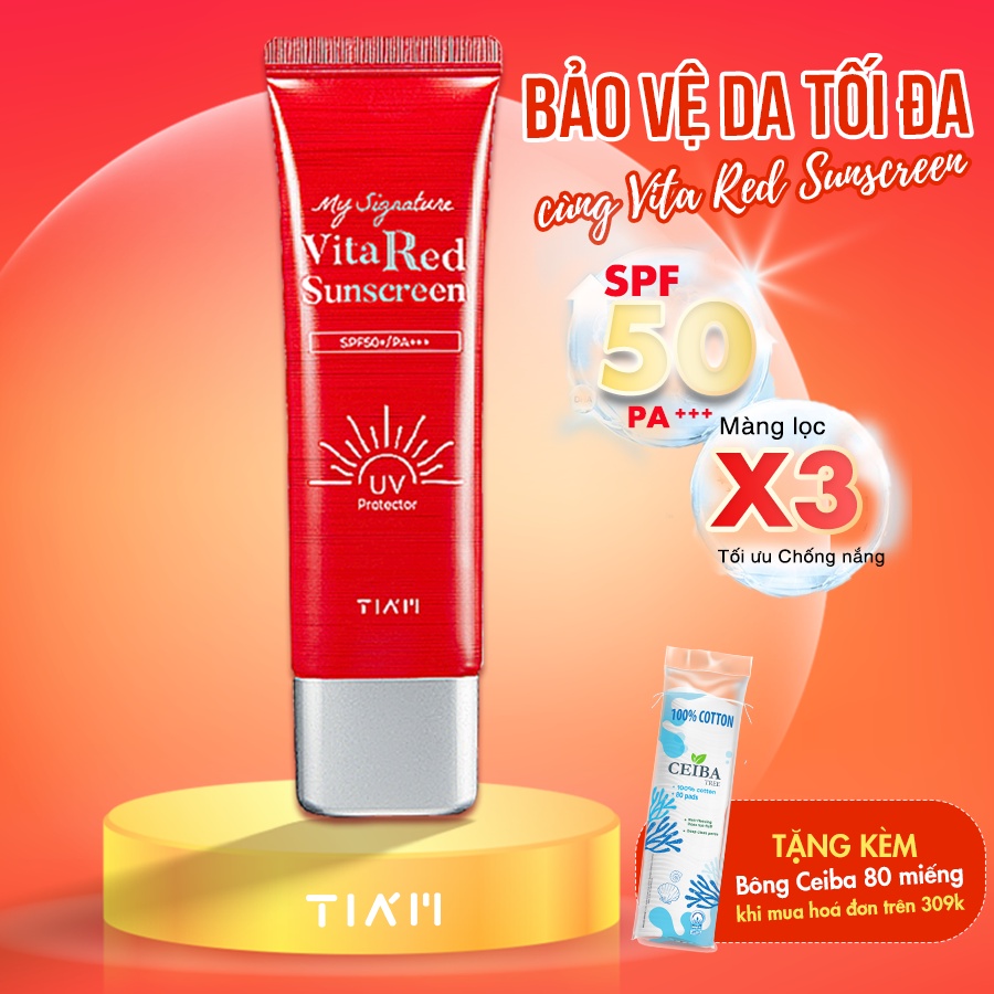 Kem chống nắng dưỡng trắng Tia'm My Signature Vita Red Sunscreen với SPF 50/PA+++ 50ml