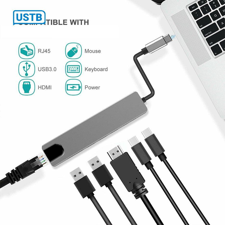 Bộ chuyển đổi nguồn 5/6 trong 1 USB type C Hdmi 4K USB 3.0 PD sang Ethernet Rj45 Lan | BigBuy360 - bigbuy360.vn