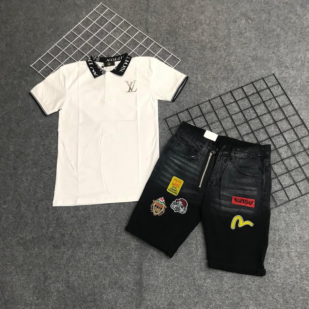 quần short jean nam đen khóa kéo lệch thêu logo EVS đẹp mẫu mới hot 2022,vải jean dày mềm kiểu dáng trẻ trung giá rẻ