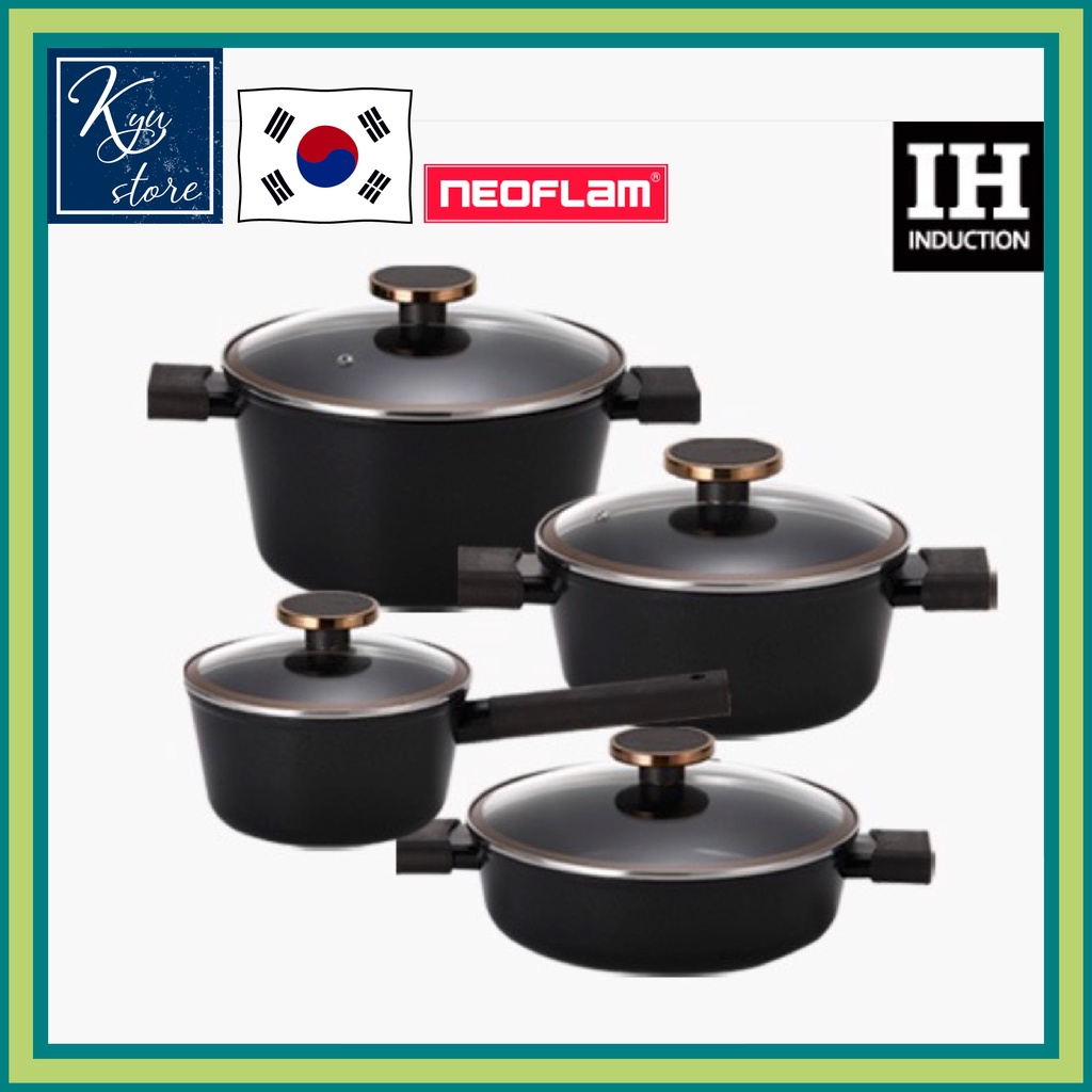 Nồi chống dính bếp từ NEOFLAM NOBLESSE tay cầm da cao cấp 18 - 20 - 24 cm Hàn Quốc chính hãng (màu đen huyền bí)