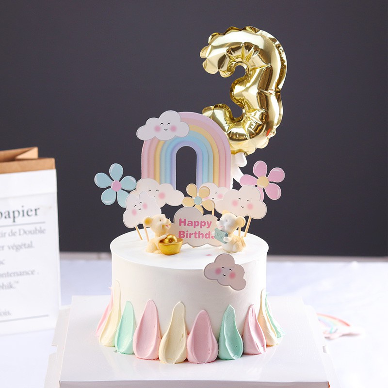 Bộ Phụ Kiện Trang Trí Bánh Kem Hình Cầu Vồng Hoạt Hình Dễ Thương