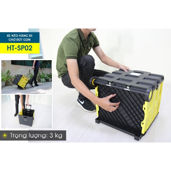 Xe kéo hàng đi chợ siêu thị 40kg rút gọn nhập khẩu ADVINDEQ HT-SP02, Xe đẩy hàng hình hộp vali xếp gọn trên ô tô đa năng